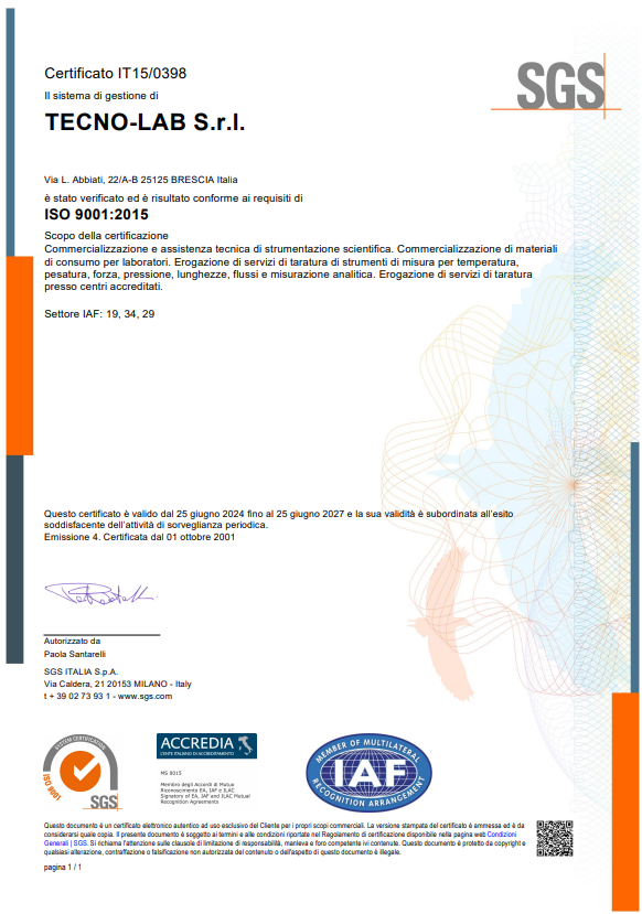 certificazioni - strumenti da laboratorio - TecnoLab